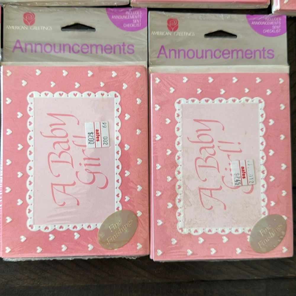 7 unopened packages of 1980s birth announcements and thank you notes.